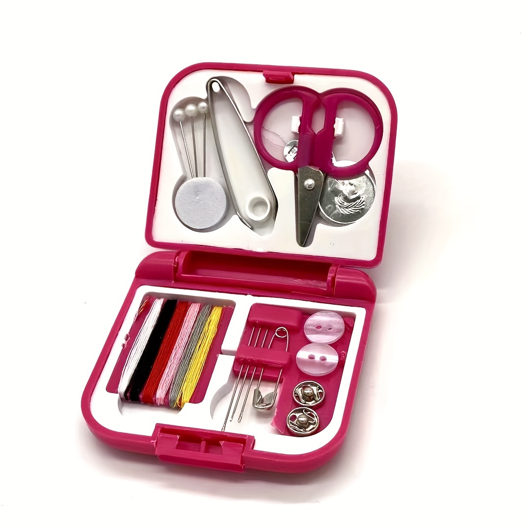 Image of Mini Square Sewing Kit, Portable Travel Sewing Supplies, Button, Needle, Scissors Storage Set Box, Sewing Tools