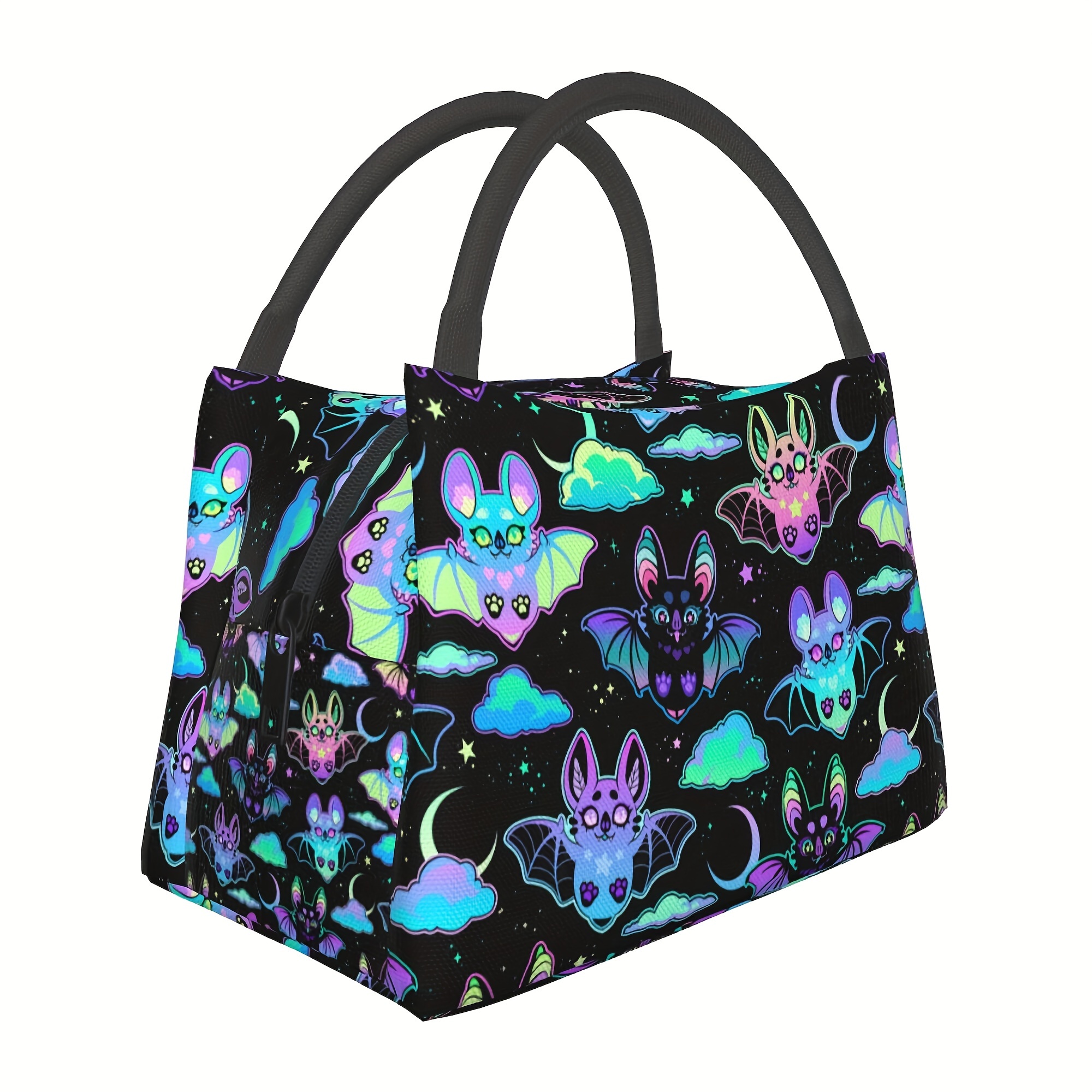 TEMU 1pc Bat Cloud Halloween Pattern, Portable Reusable Insulated Bag, Lunch Bag, For Camping Picnic Beach Essentials, Suitable For Home, Restaurant,