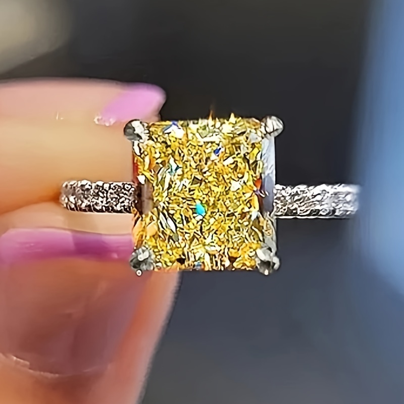 bague en synthétique jaune carrée sertissage Temu Morocco - Main Image