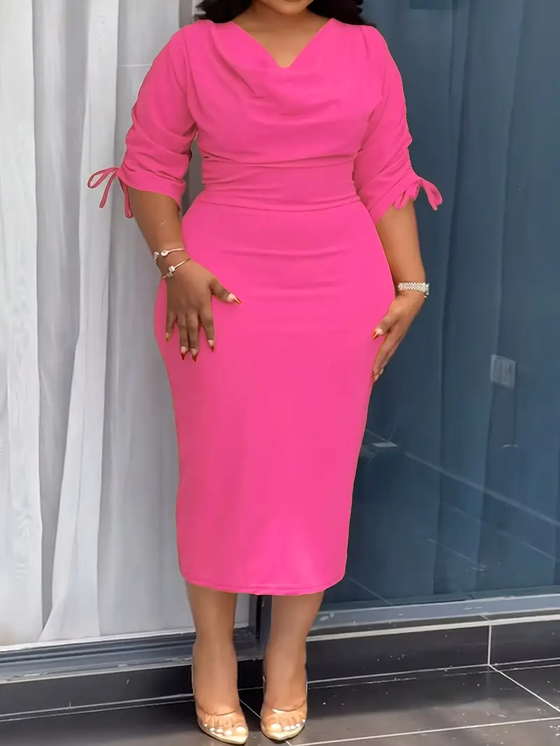 bodycon dress for fat women Women Plus Size Bodycon Elegant Midi Dress Peplum Business Office Sheath Cocktail Dress With Belt