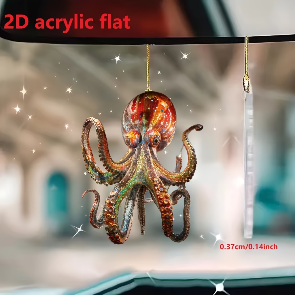 

Christmas Octopus Acrylic Pendant - 2d Decoration For Car Mirror, Home & Keychain - Gift