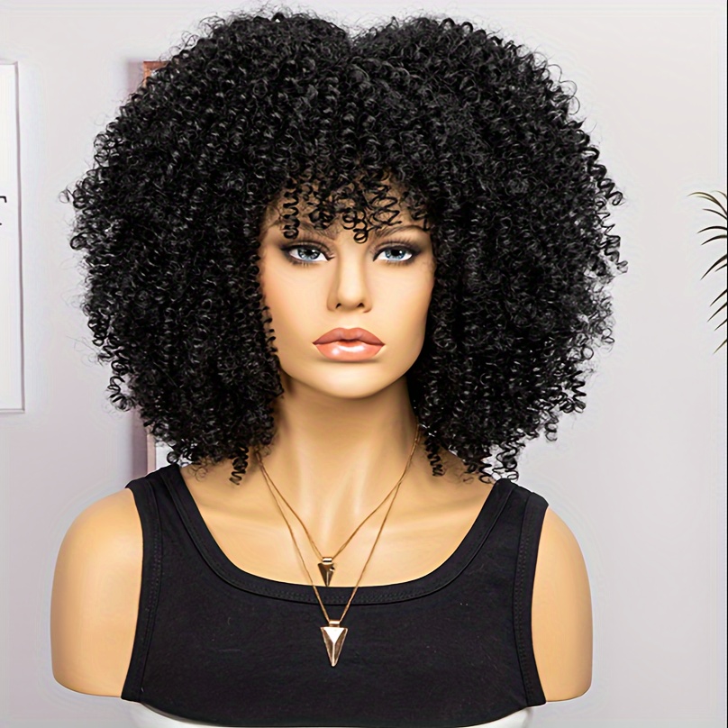 Afro Wigs Short Afro Curly Kinky Hair Wigs Bangs Rose Net Temu