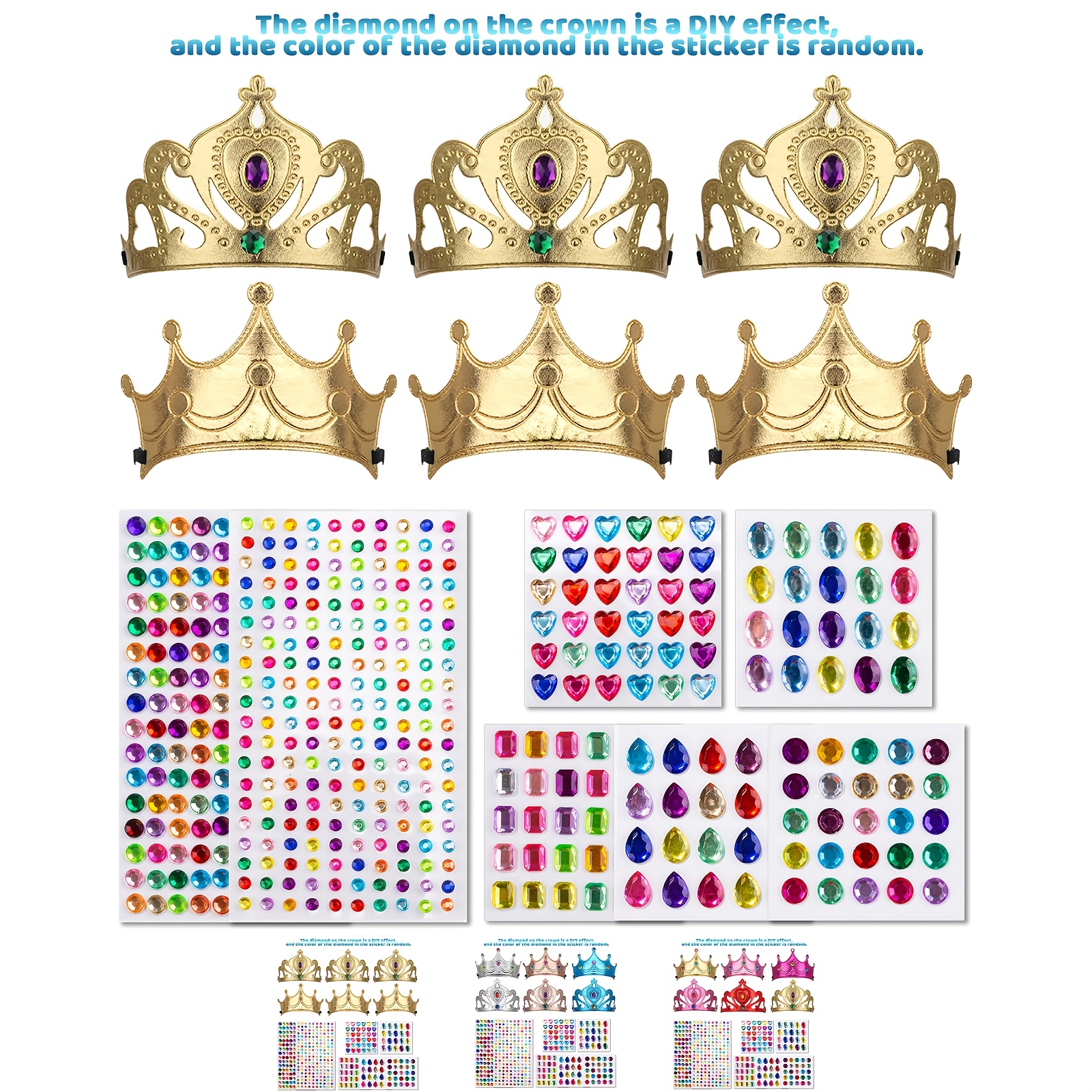 

13pcs Crowns Set With 6pcs Crowns And 7pcs Princess Tiaras Crowns Crowns Make Your Crowns With Diamond Sticker