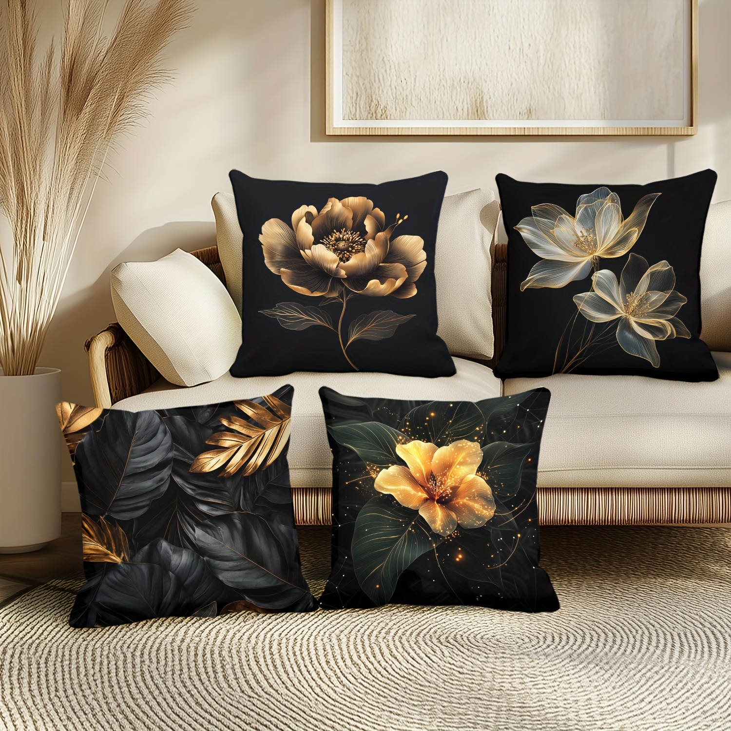 

4pcs Set Black Pillowcases - Contemporary Style, Zip Closure, Machine Washable, Polyester - Sofa, Office Chair & Home Decor, 18x18 Inches