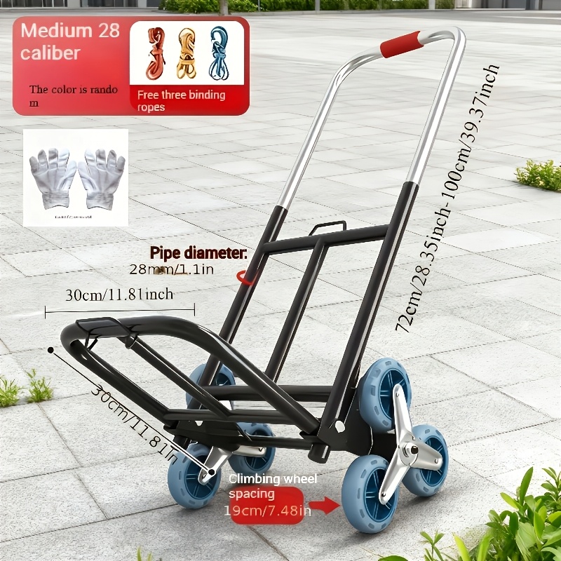 TEMU pliant pour monter les escaliers, matériau en métal noir, compact et portable, convient pour les courses et le transport, inclut corde et gants