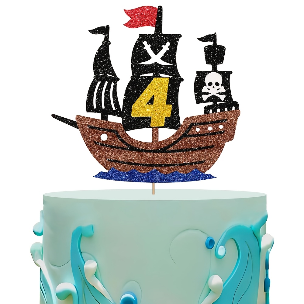 1pc Pirate 3rd 4th 5th Birthday Cake Topper Pirate Ship 1 2 5 Cake Topper For Nautical Sailing 1 2 3 4 Birthday Cake Decoration Pirate Themed 3rd 4th Party Cake Decoration, Halloween, Christmas