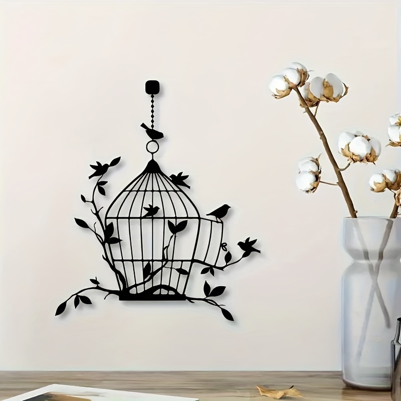 

Art Deco Metal Birdcage Wall Art Decor - 1pc Hanging Ornament For Home Decor, Unique Housewarming, Birthday, Wedding, Or Eid Al-fitr Gift, No Electricity Or Battery Needed