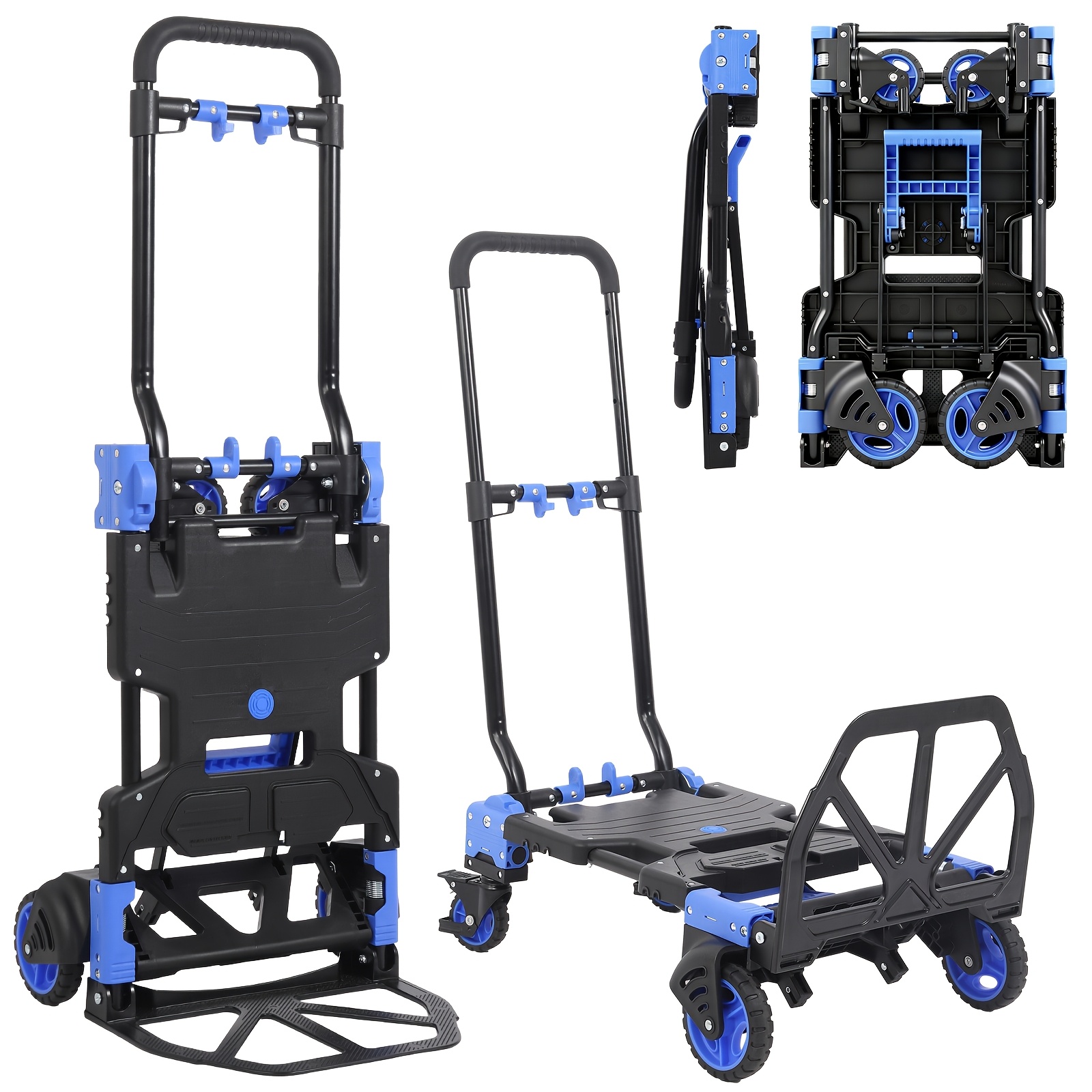 TEMU Chariot à plateau pliant 2-en-1 robuste avec roues en TPR - Chariot de transport adapté pour les soins, système de freinage, patin antidérapant,