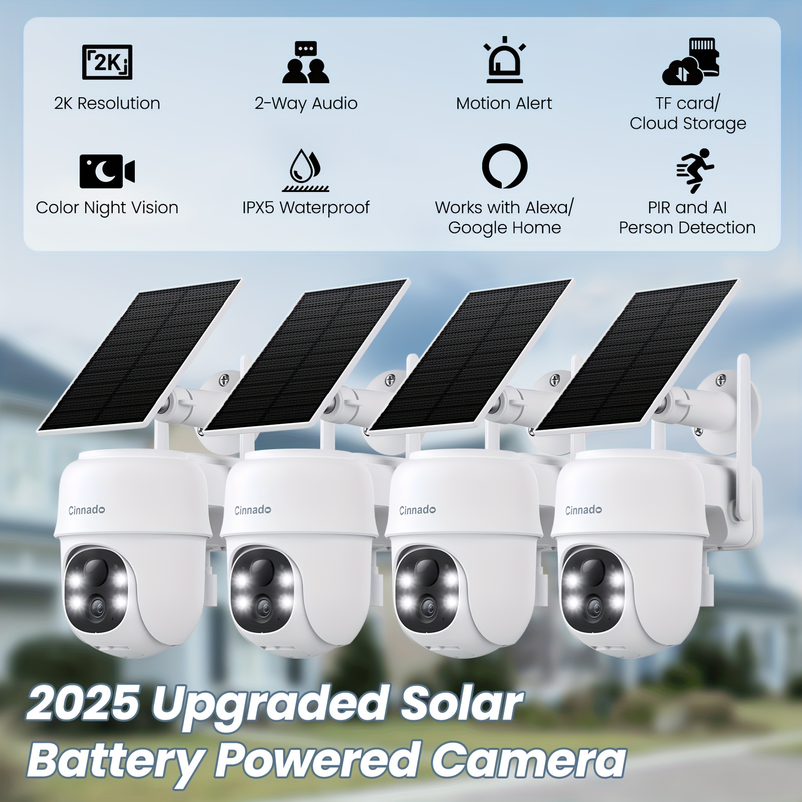 TEMU Cinnado 2k Solar Security Camera Wireless, Outdoor Security Camera - Supports 2.4g Wifi, High Quality, Battery Powered Solar Security Camera,
