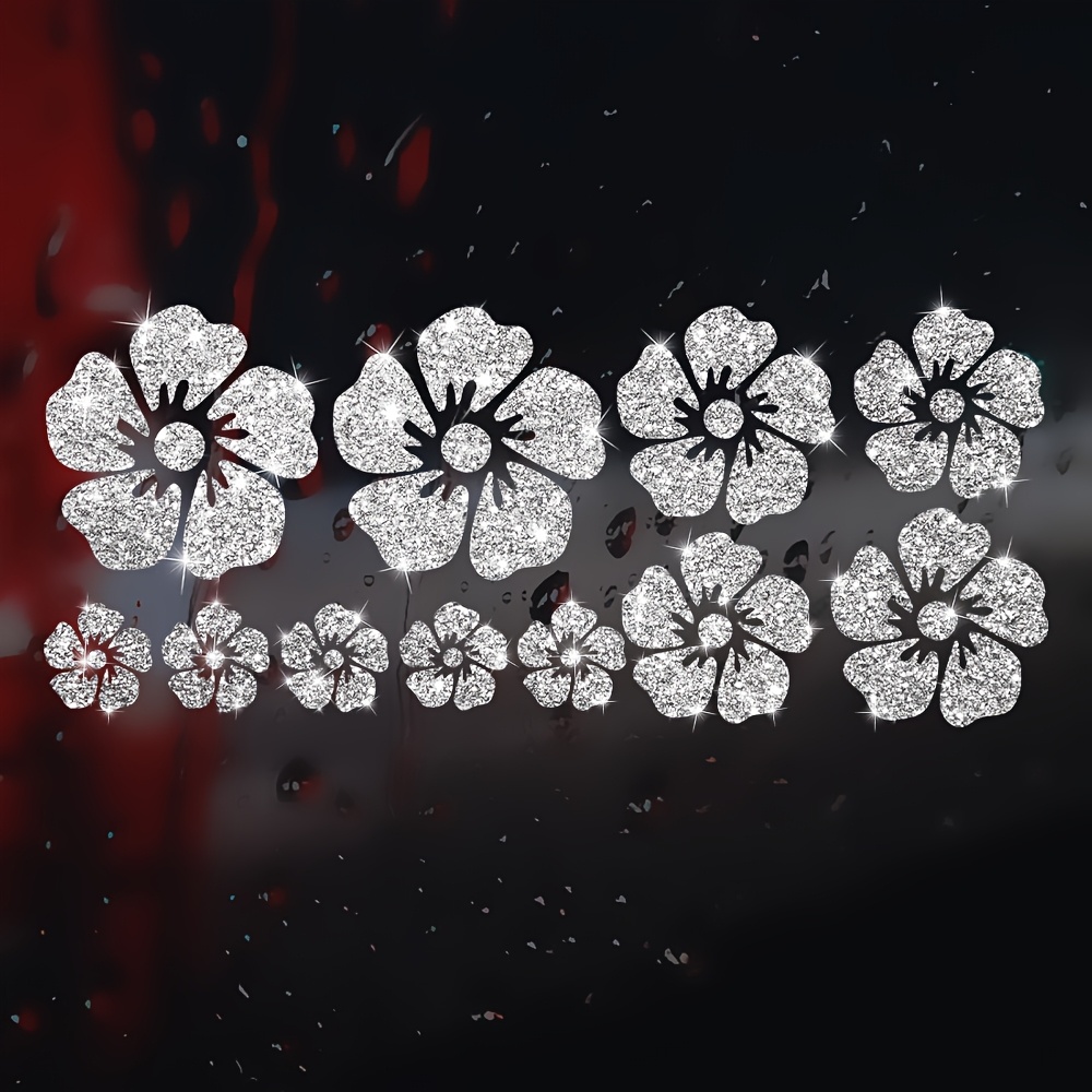 Image of 11pcs Shiny Small Flower Pattern Window Decoration Stickers Suitable For Home Door Glass Makeup Mirror Farmhouse Wall Sticker Bedroom Door Sticker Kitchen Laptop Cartoon Decal Glass Transfer