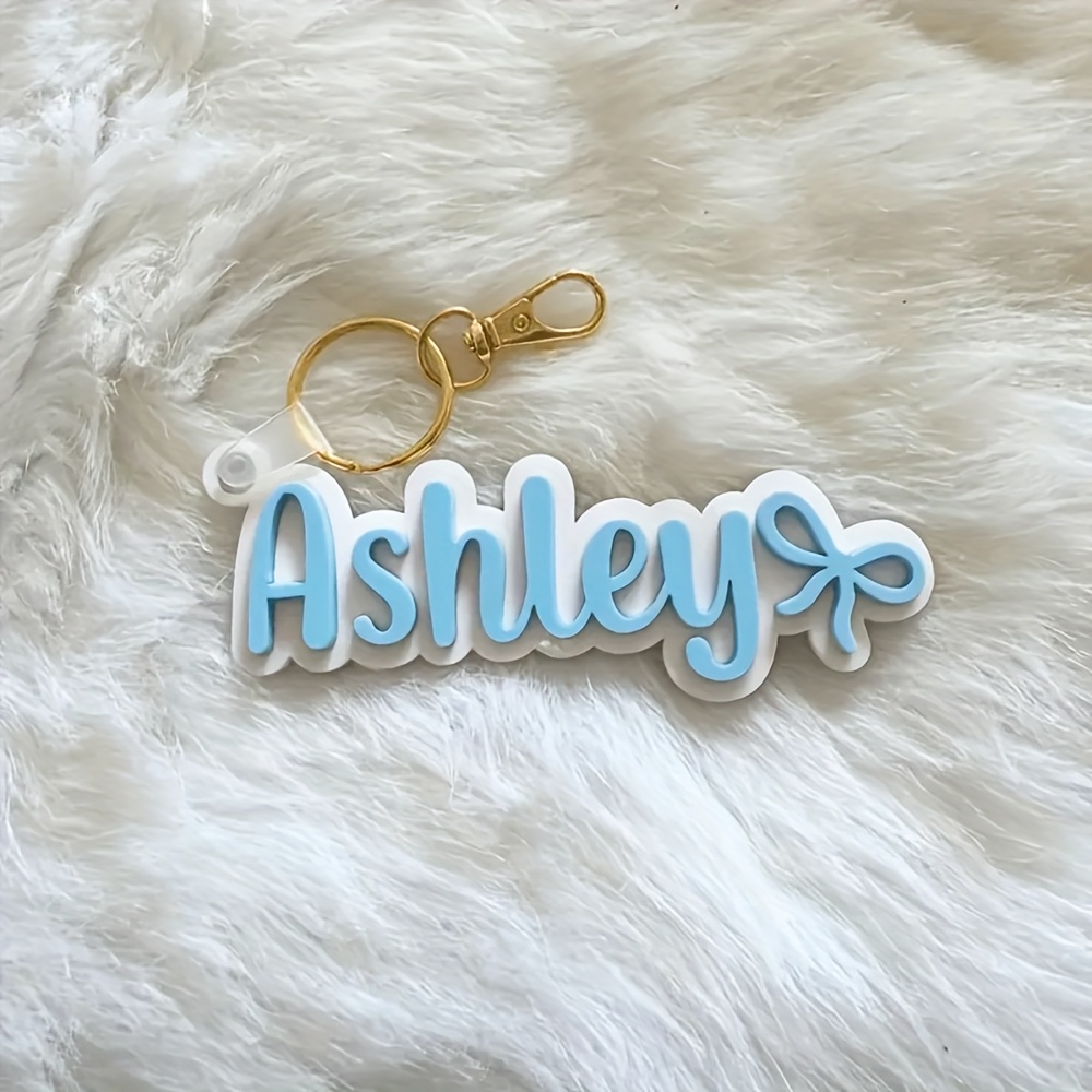 TEMU Personalized Acrylic Custom Name Keychain Name Tag With A Charming Bow, Custom Name Backpack Tag And Diaper Bag Tag, Suitable For Backpacks,