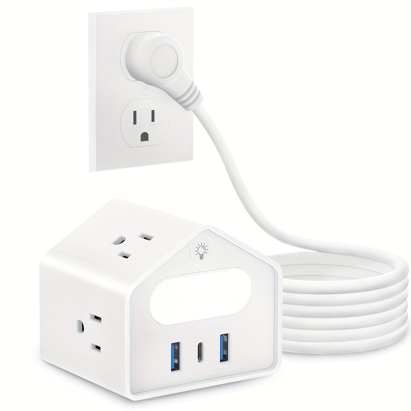 TEMU [premium Surge Protector] 4-outlet Surge Protector Power Strip With 2 Usb & 1 Type-c Fast Charge Ports | .2ft Cable, For Home, Office &