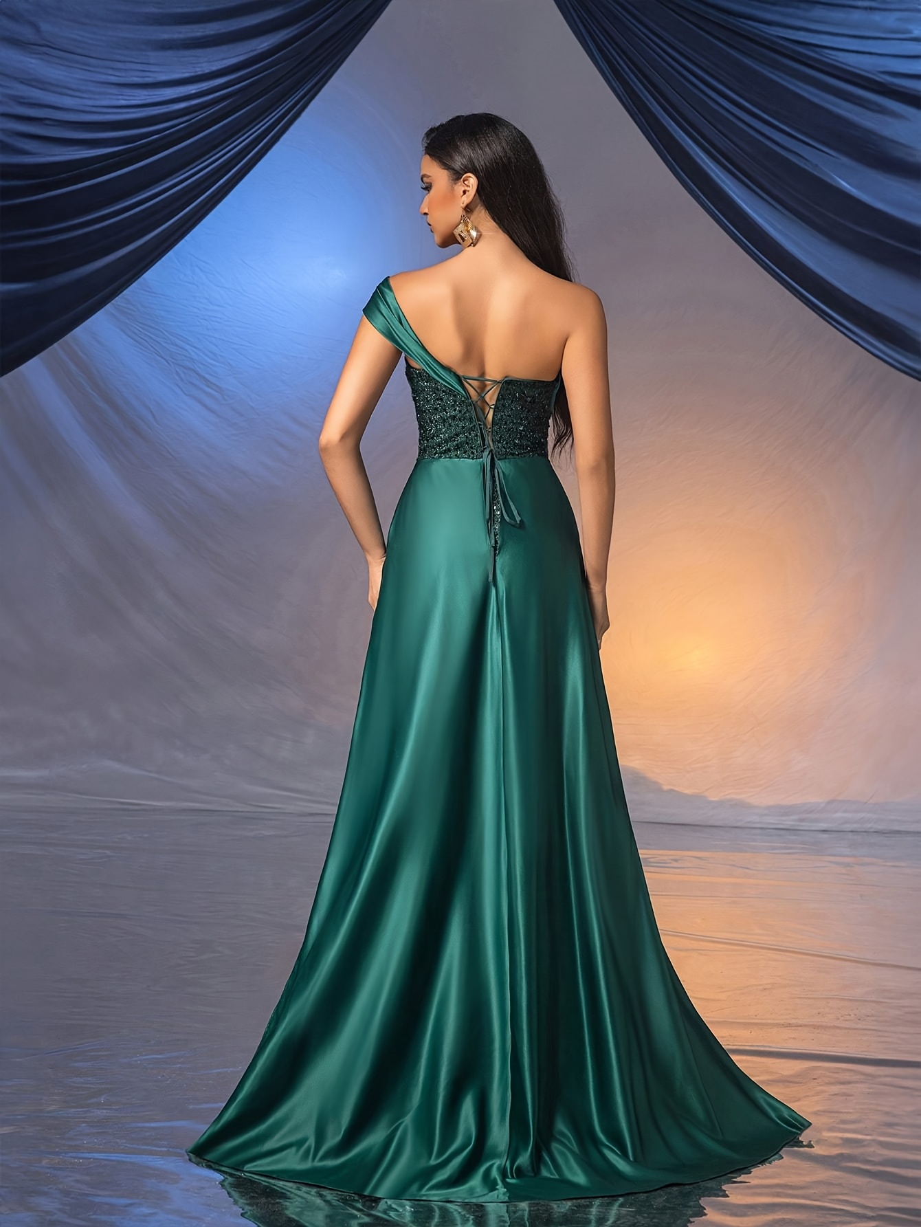 dark green sequined tube top evening gown | Temu United Arab Emirates