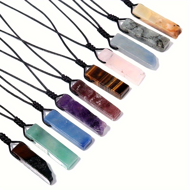 Handmade Natural Stone Rectangular Pendant Necklace