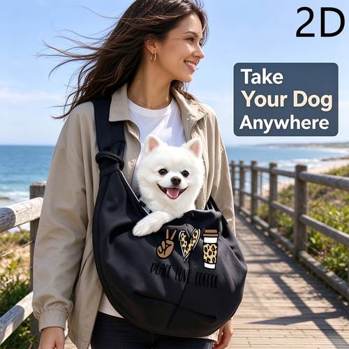hundreseväska, liten hund- och kattaxelväska, crossbody-väska för husdjur, crossbody-design, 2d-tryckta mönster, förmedlar en och kärleksfull livsstilsinställning, husdjurssele, klassisk axelremdesign,