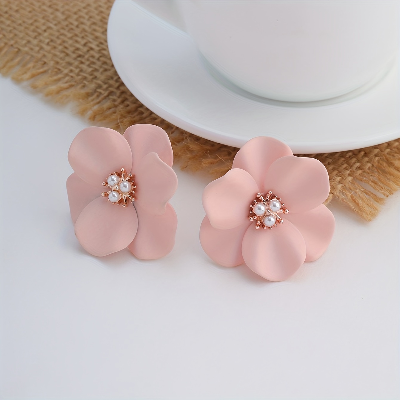 Image of 2pcs Fashion Temperament All-match Fresh Elegant Cute Multicolor Sexy Retro Geometric 3d Double-layer Flower Stud Earrings Bohemian Style Inlaid Flower Earrings