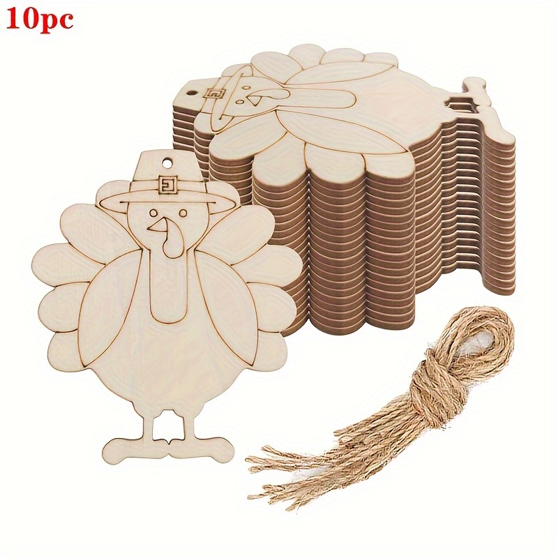 

10pcs Wooden Turkey For Diy Crafts, Hanging Wood Pendants, For Painting, Ornaments For Christmas, Halloween, Easter, Hanukkah, Decorations, Weddings, Birthdays, Parties