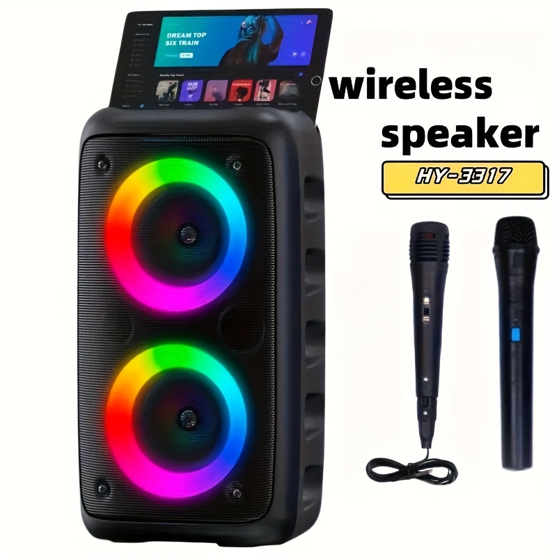 high power wireless wireless speaker with subwoofer sleek black wireless enabled large outdoor sound system with vibrant part disco lights tws tf mic support dual usb battery power 2400mah rechargeable battery portable wireless speaker for family parties   for friends 0