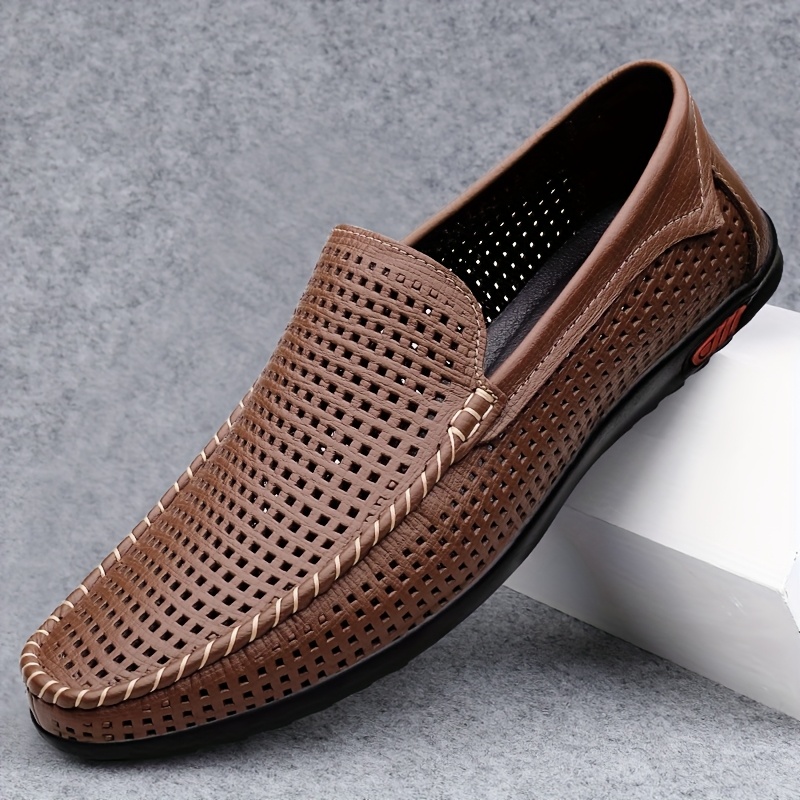 mens summer breathable slip on loafers lightweight perforated