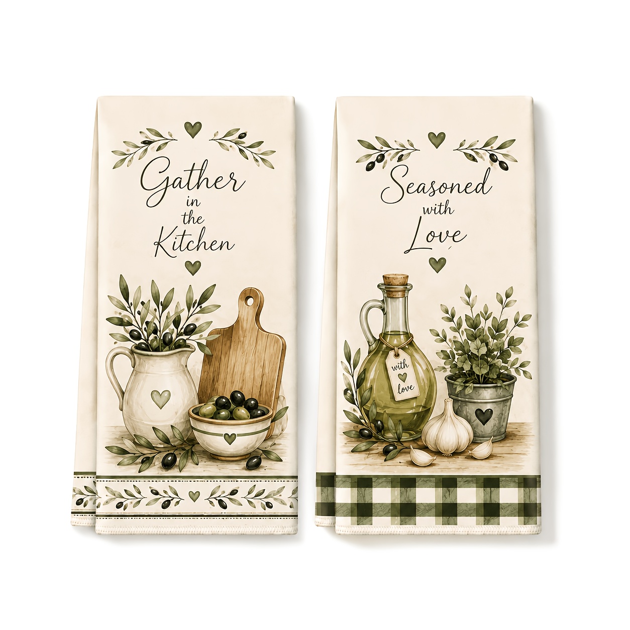 TEMU 2-pack, Green, Kitchen Dishcloth, Olive-themed Kitchen Cleaning Cloth Set, Funny , Kitchen Counter Decor, 16x24 Inch, Soft And Durable, Family