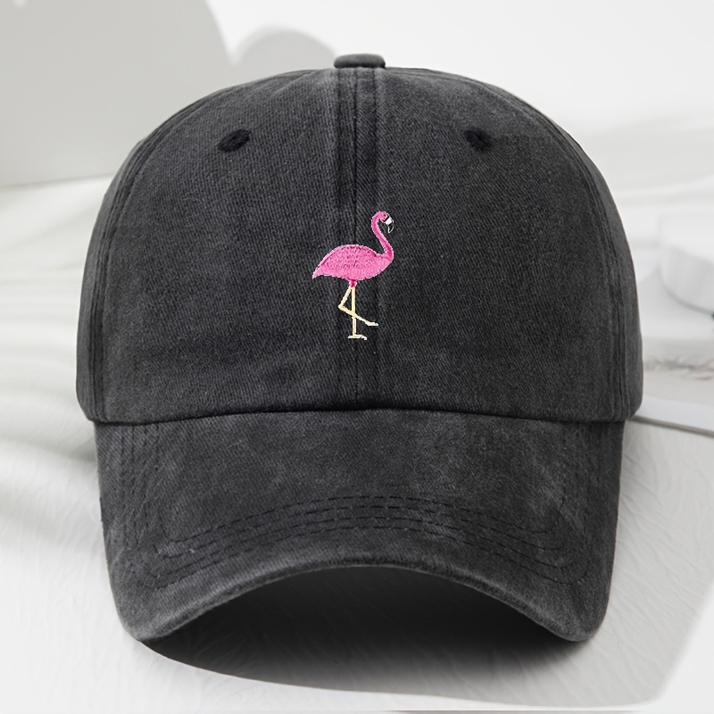 TEMU Women's Vintage Baseball , Pink Flamingo Embroidered Soft Top Curved Brim Duckbill Hat, Trendy Dad Hat, Spring Summer Unisex Fashion Casual ,