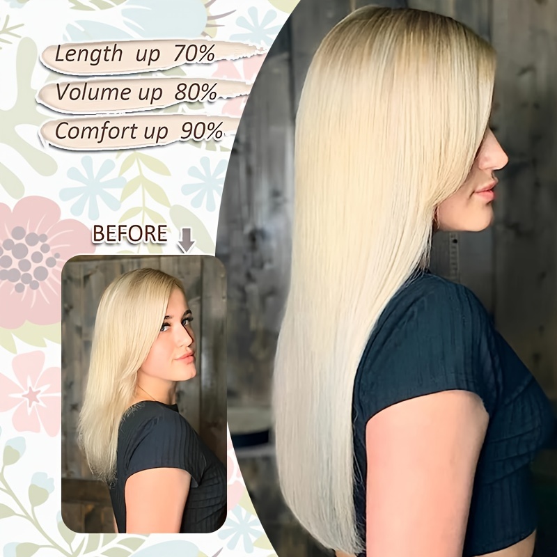 18inch 45cm u shaped   clip in hair extensions with 5 clips x thicker 3 4   synthetic long straight hairpiece soft v shape hairpieces add hair volume for women holiday cosplay party gift daily details 8