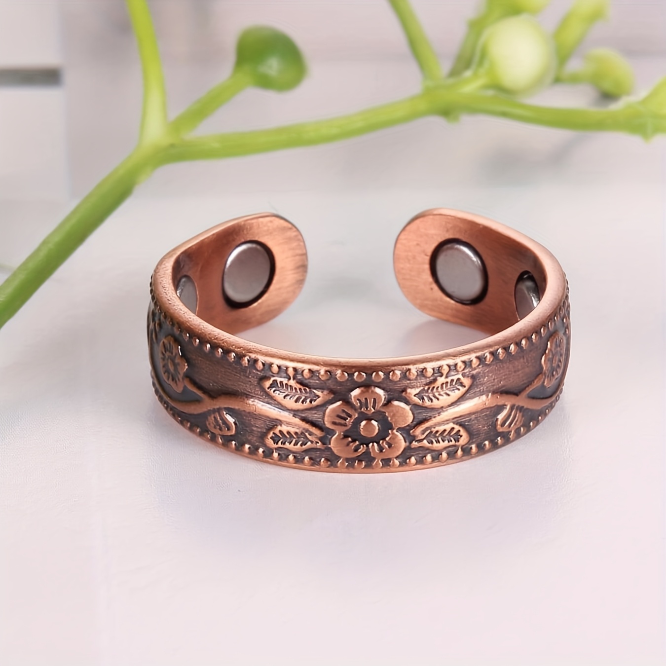 2pcs Copper Magnetic Plum Blossom Ring Set, Gift for All