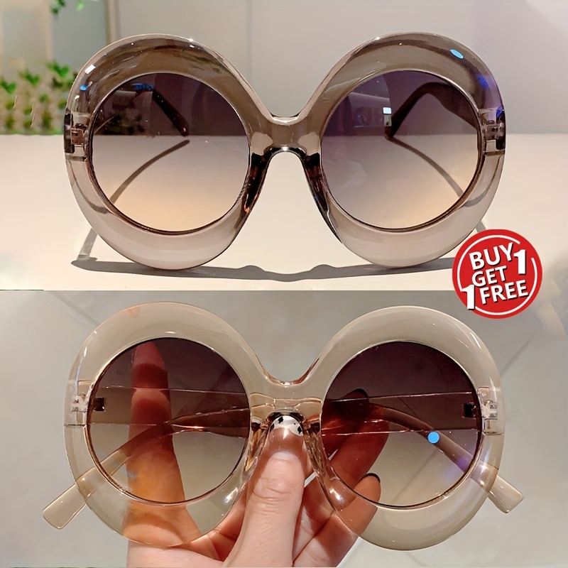 

2pcs Women Oversize Glasses Round Full Frame Anti Glare Shades Fashion Gradient Lens Glass