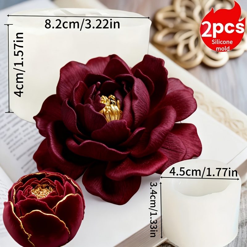 E-shop 2er-Set Romantische 3D Rosen Silikonformen - Wiederverwendbare, hochwertige, blumengestaltete Formen für Duftkerzen, handgefertigte Seifen,