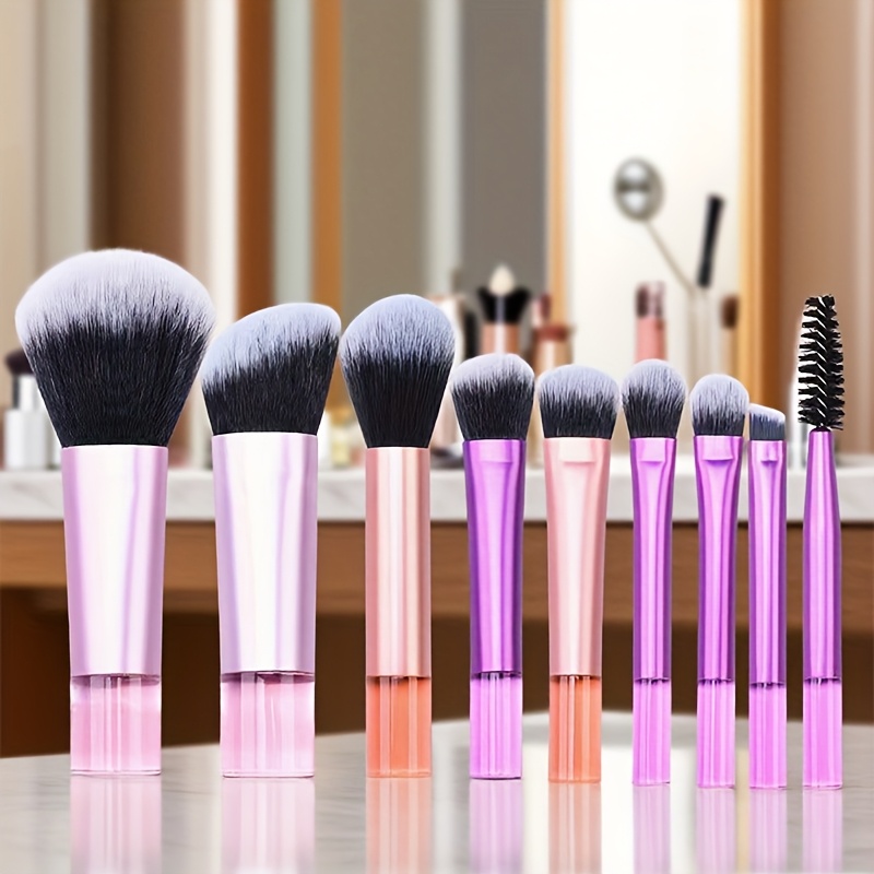 TEMU 10pcs Professional Mini Makeup Brushes Set High Quality Handle Blush Foundation Loose Powder Eyeshadow Brush Beauty Tools, Christmas Halloween Dance Makeup Tool Combination Set