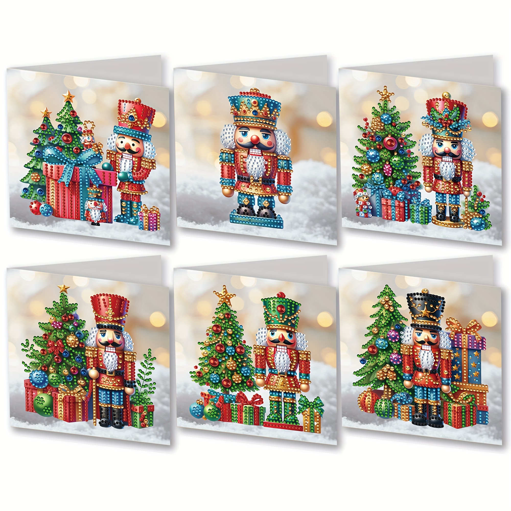 

6-pack Diamond Painting Greeting Cards Kit, Christmas Tree & , Handmade Craft Cards With Envelopes, Unique Gifts For