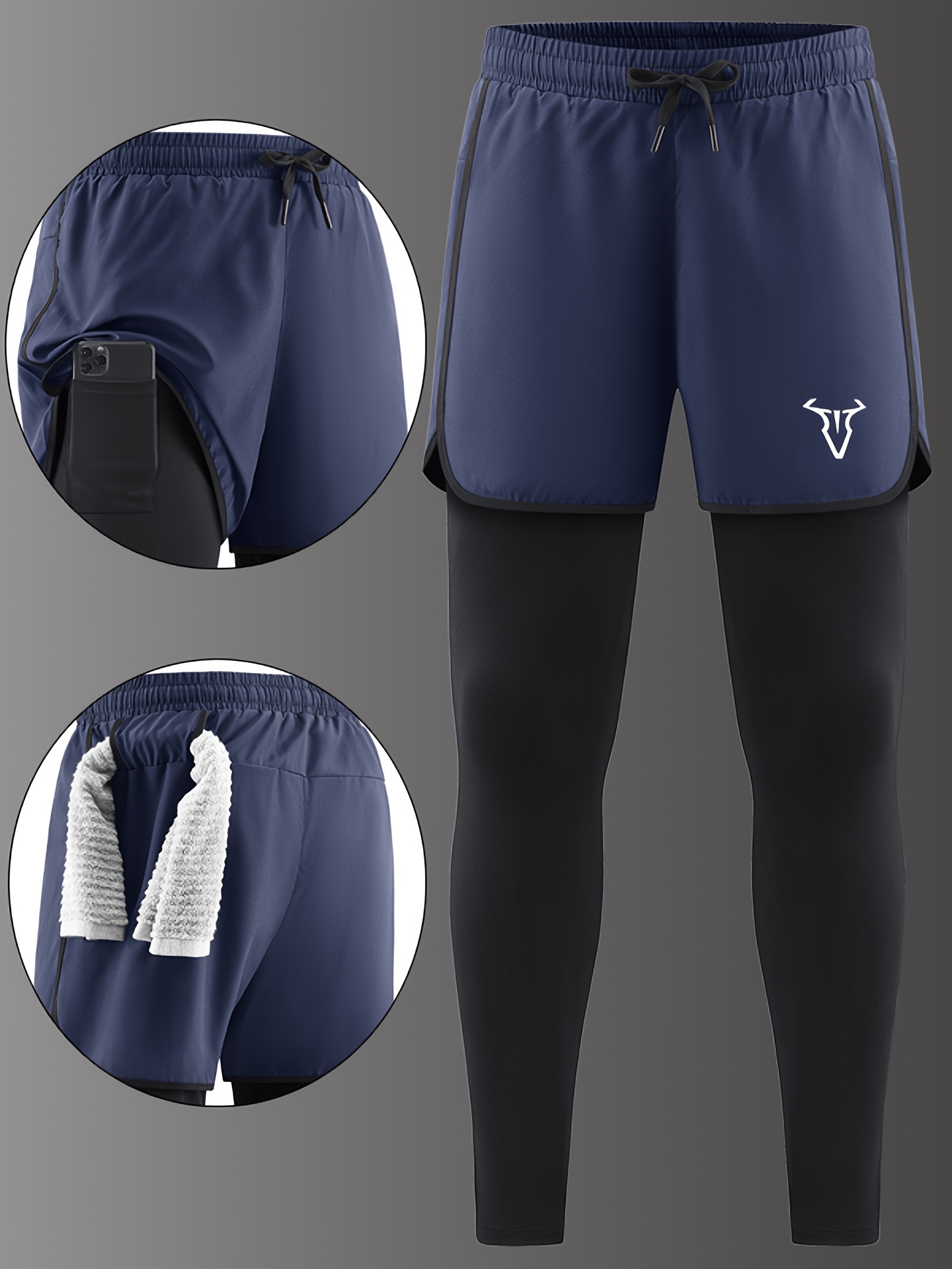 Men'S Casual Sports Long Pants Suitable for All Seasons, Designed to Look Like Two Pieces, Featuring Pockets, a Regular Fit, Elastic Waistband, Quick-Drying And Breathable Fabric, Moisture-Wicking Properties, Ideal for Hiking, Training, Yoga