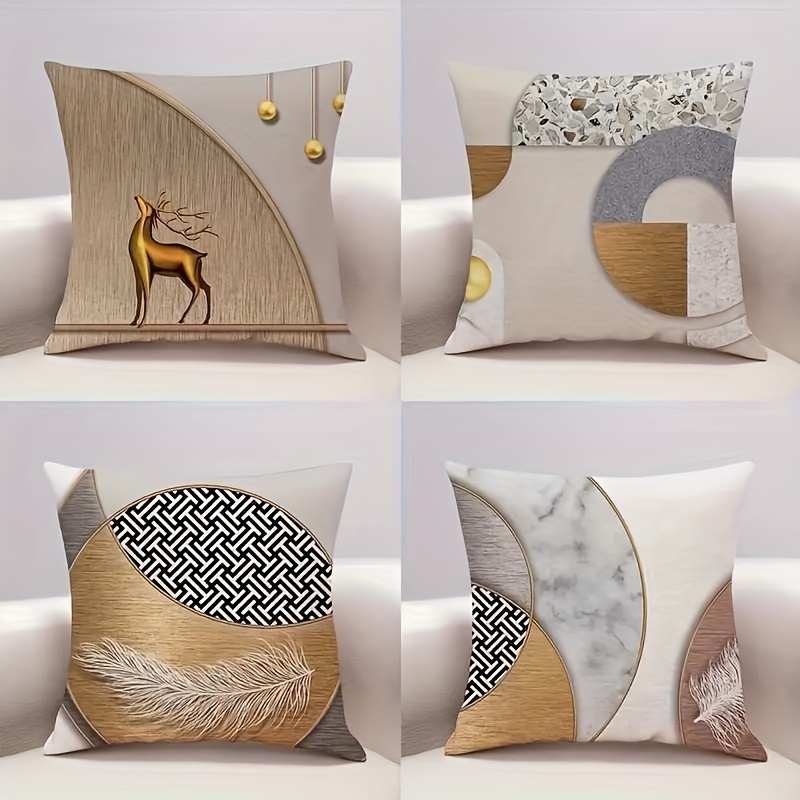TEMU Juego de 4 Fundas de Almohada Cara de Poliéster - Estampado Moderno y Simple, Lavable a Máquina, Cierre con Cremallera, Abstracto (Estampado de