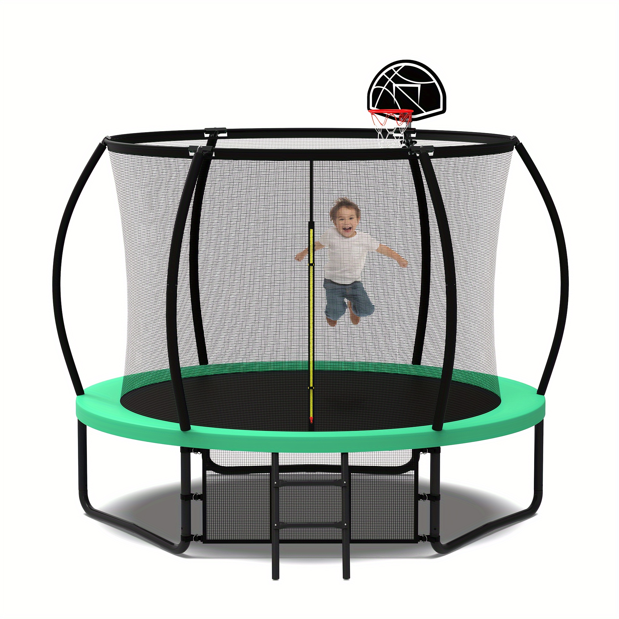 

Mersco 10ft Outdoor Green Trampoline With Basketball Hoop And Ladder, Pumpkin Design Trampoline With Safety Enclosure And Antirust Coating - 2024 Upgraded, , Christmas Gift