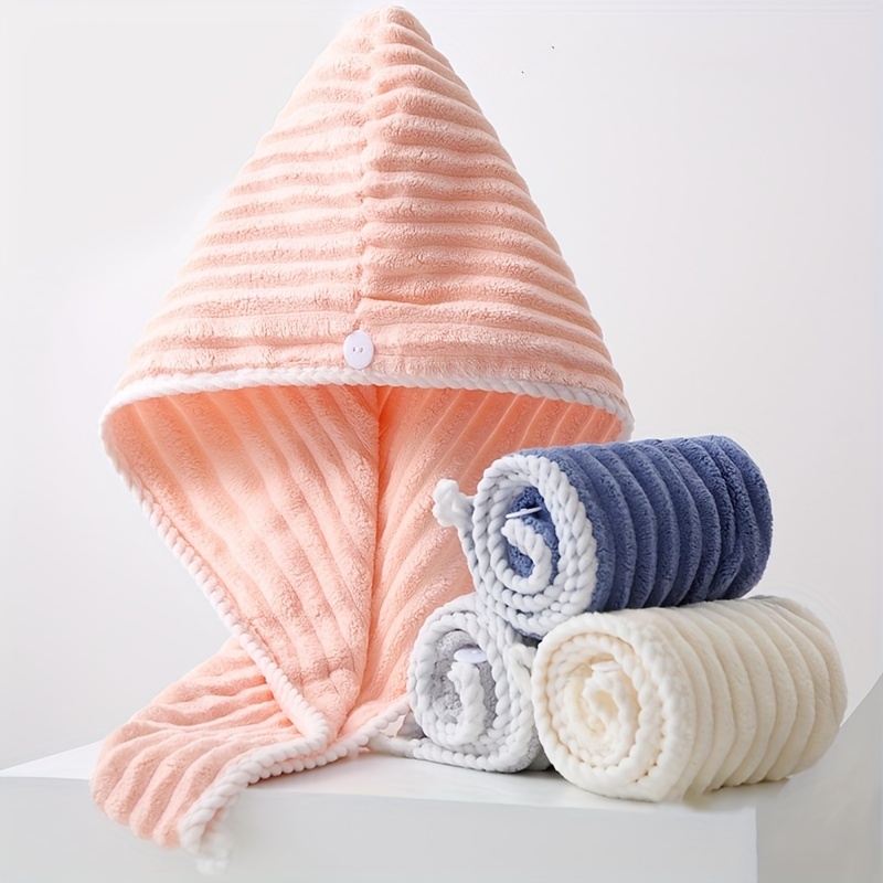 

1pc Striped Hair Wrap Towel, Absorbent & Quick-drying Lady's Turban, Super Soft Dry Hair Cap, For Long & Short Hair, Ideal Bathroom Supplies