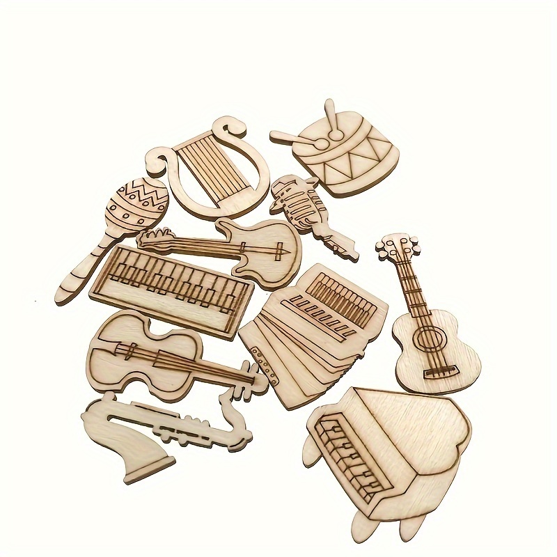 

20pcs Mini Wooden Musical Instruments Shapes For Diy Crafts, Fairy Tale Home Decor, And Garden Supplies - Mixed Miniature Ornaments For Painting And Decorating