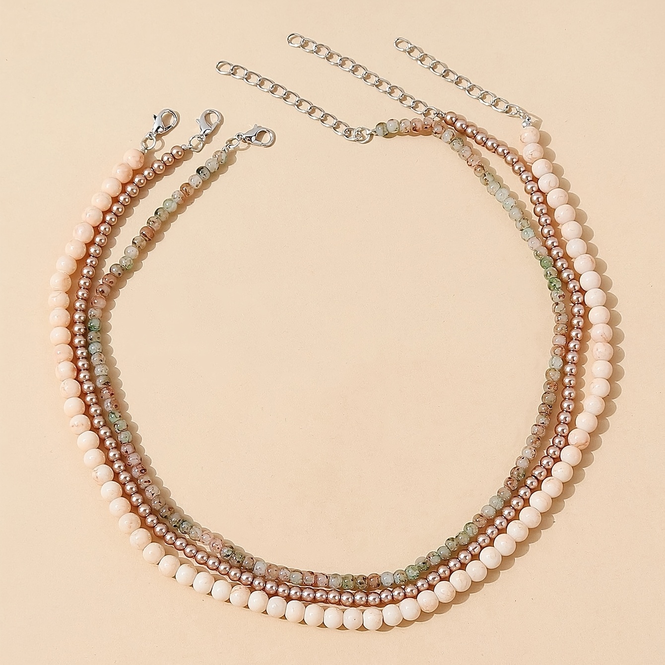 TEMU Conjunto de collares para mujer de 3 piezas, estilo vacacional, elegante y fácil de usar, con de perlas, cuentas de vidrio y piedra.