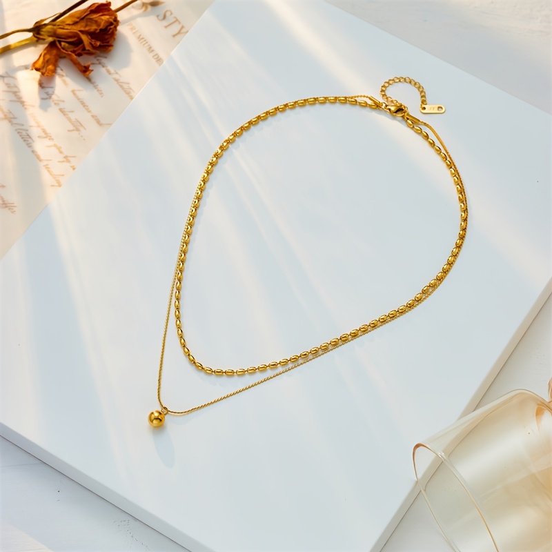 Layered Small Golden Ball Necklace with Bead Chain