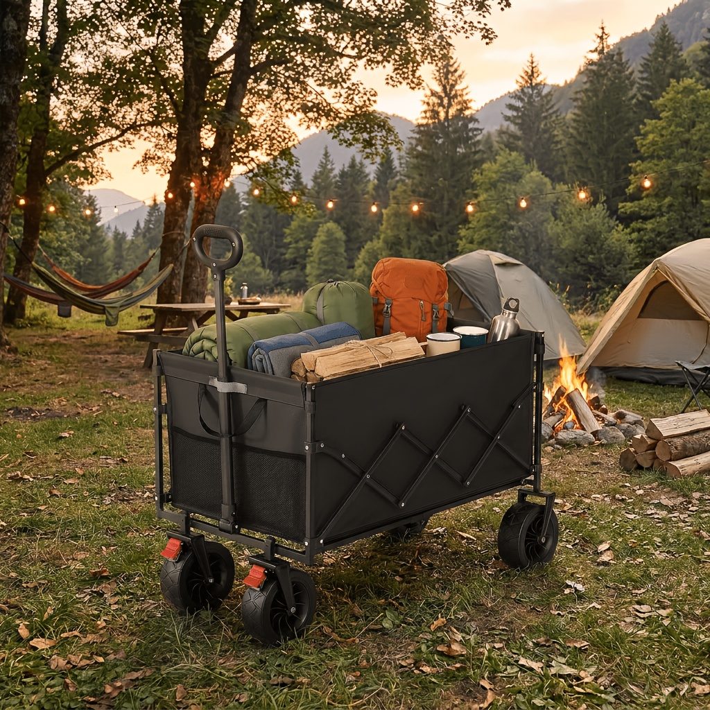 TEMU Carro de Jardín Plegable con Capacidad de 200L, Carro Utilitario Plegable con Asa, Carro de Transporte para Exteriores de 180 Kg para Camping,