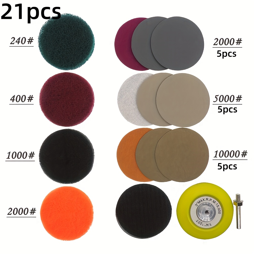 21/33pcs Car Headlight Restoration Kit With 3inch Sandpapers, Scouring Pads, Sanding Discs, Drill Adapter, Sponge Buffer Pads For Electric Drill Car Headlight Polishing Kit