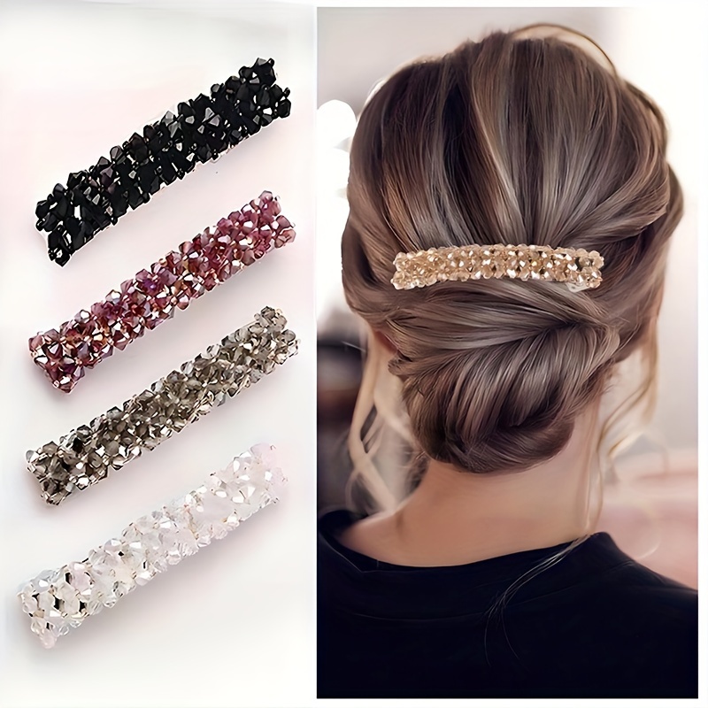 

4pcs/set Sparkly Glitter Rhinestone Hair Clips For Women And Daily Use Elegant Back Head Hairpins