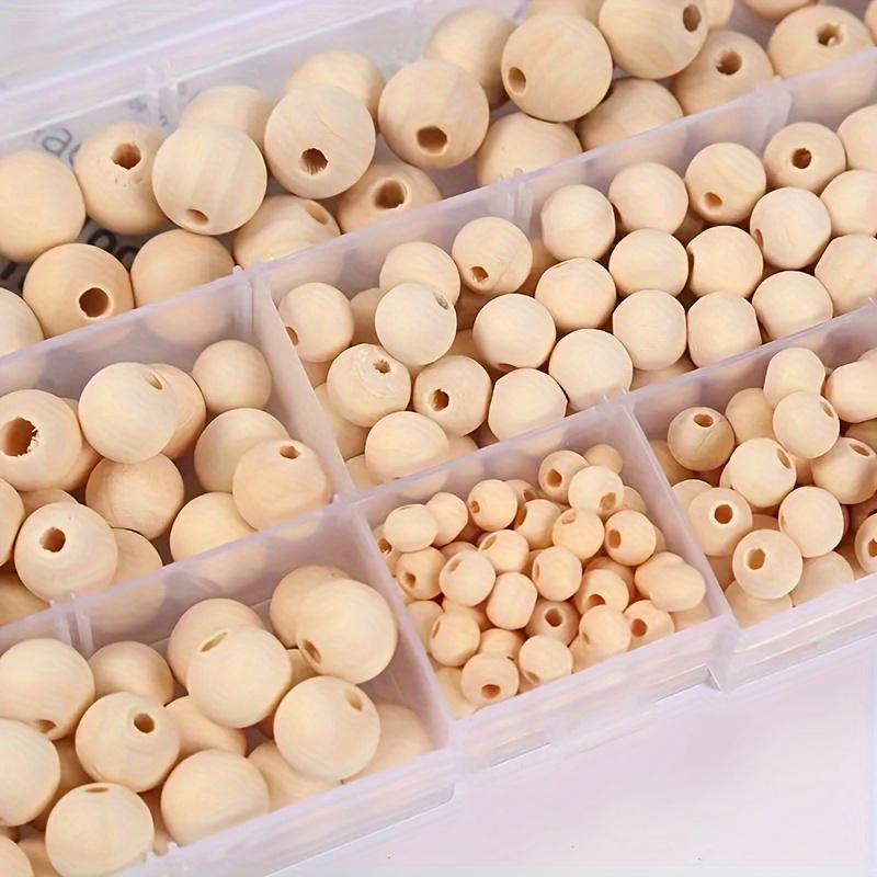 

diy Essentials" 220-piece Wooden Bead Set With Storage Box & Elastic Cord - Assorted Sizes For Diy Jewelry Making, Bracelets, Necklaces, Keychains & Crafts