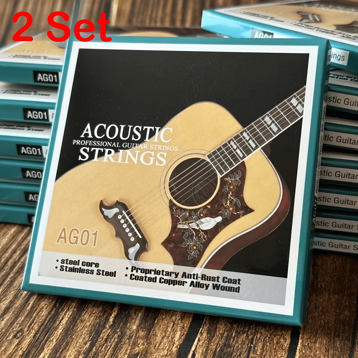 TEMU 2 Sets Acoustic Guitar Strings 12pcs And Anti-rust Coated Folk Guitar Strings Each String Individually Packaged, Copper Alloy Winding , Suitable