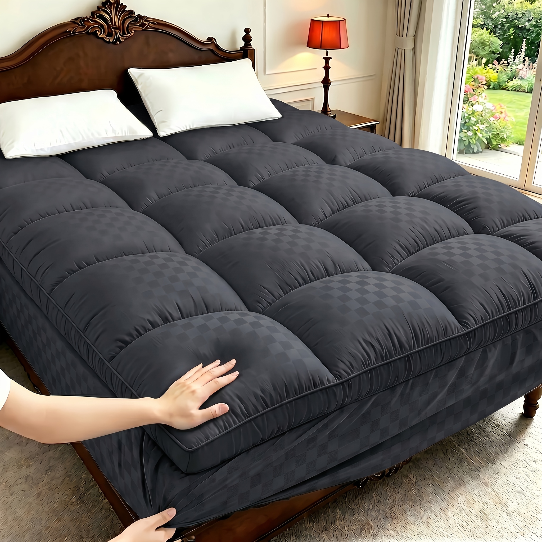 mattress topper protector deep pockets secure   depth up to 21 soft down alternative fill overfilled plush pillow   washable