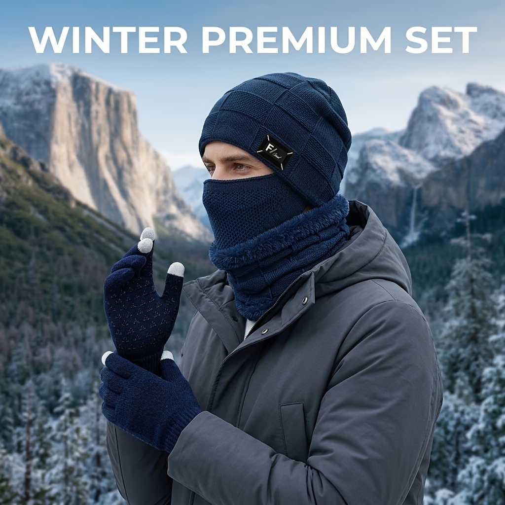 Winter Fleece Hat Set Unisex with Gloves & Neck Gaiter