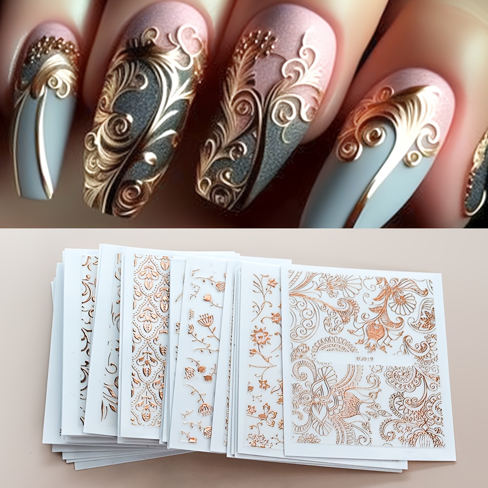 

30pcs European Style Embossed Lace Flowers Nail Art Sticker - Water Stickers Set Elegant Designs Transfer Sliders Wedding Diy Charm Decoration, Intricate Floral Designs For Stunning