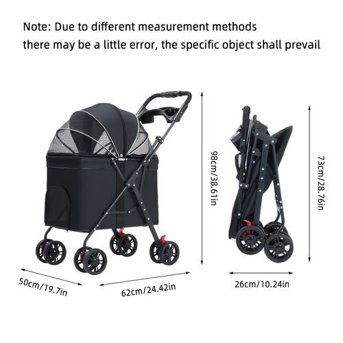 foldable large stroller one hand 4 wheel universal medium cat and dog pet travel troubles black