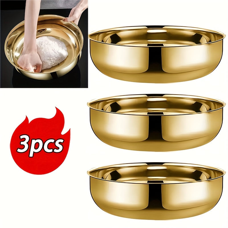 Set Of 3 Stainless Steel Mixing Bowls, Extra Wide Dough Kneading Baking Bowl, Household Kitchen Soup Basin, Round Vegetable Washing Basin