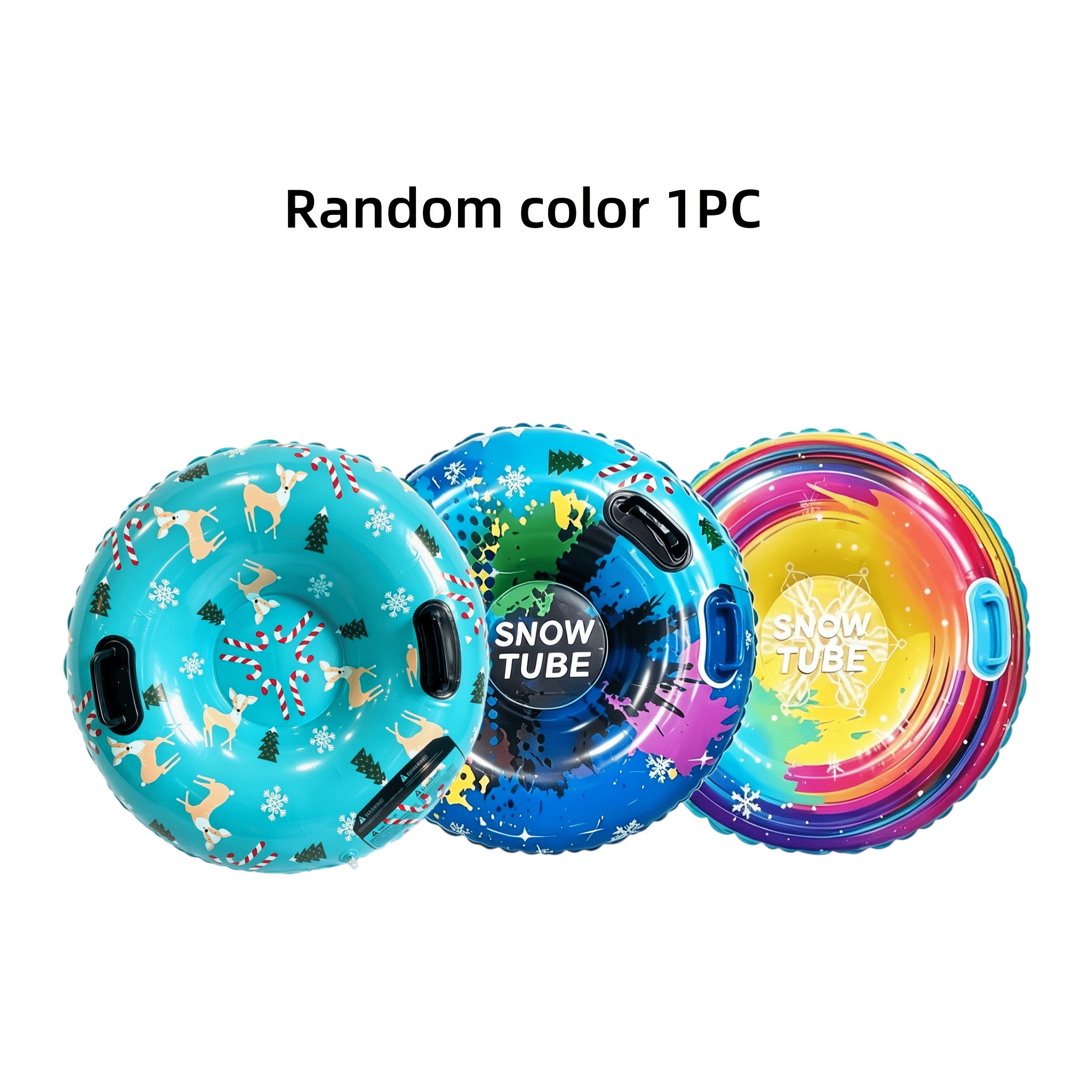 Image of Random Color Pvc Inflatable Snow Tube Sled With Double Handles, Large Size Winter Outdoor Ski Snow Float For Adults