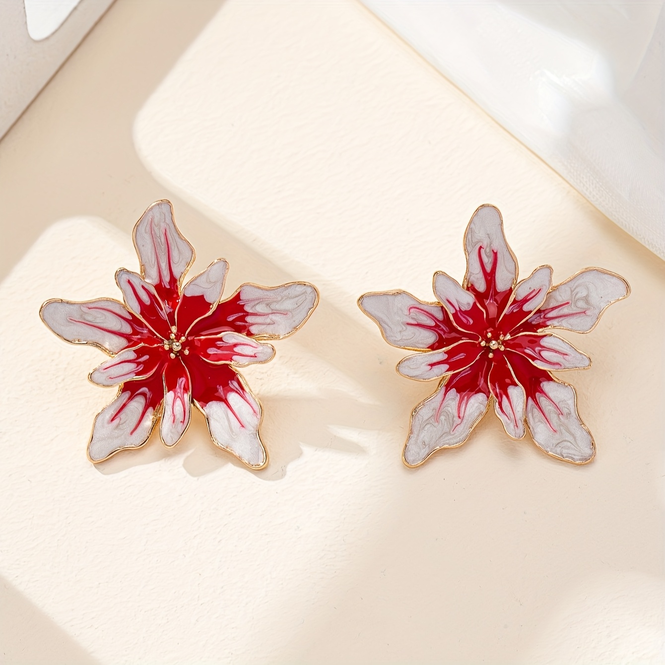 Vintage Bohemian Double Layer Floral Earrings Red & Blooms
